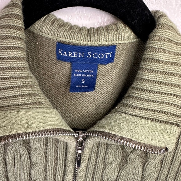 Karen Scott - Cable Knit Sweater Green Small Zip Up - Picture 4 of 5